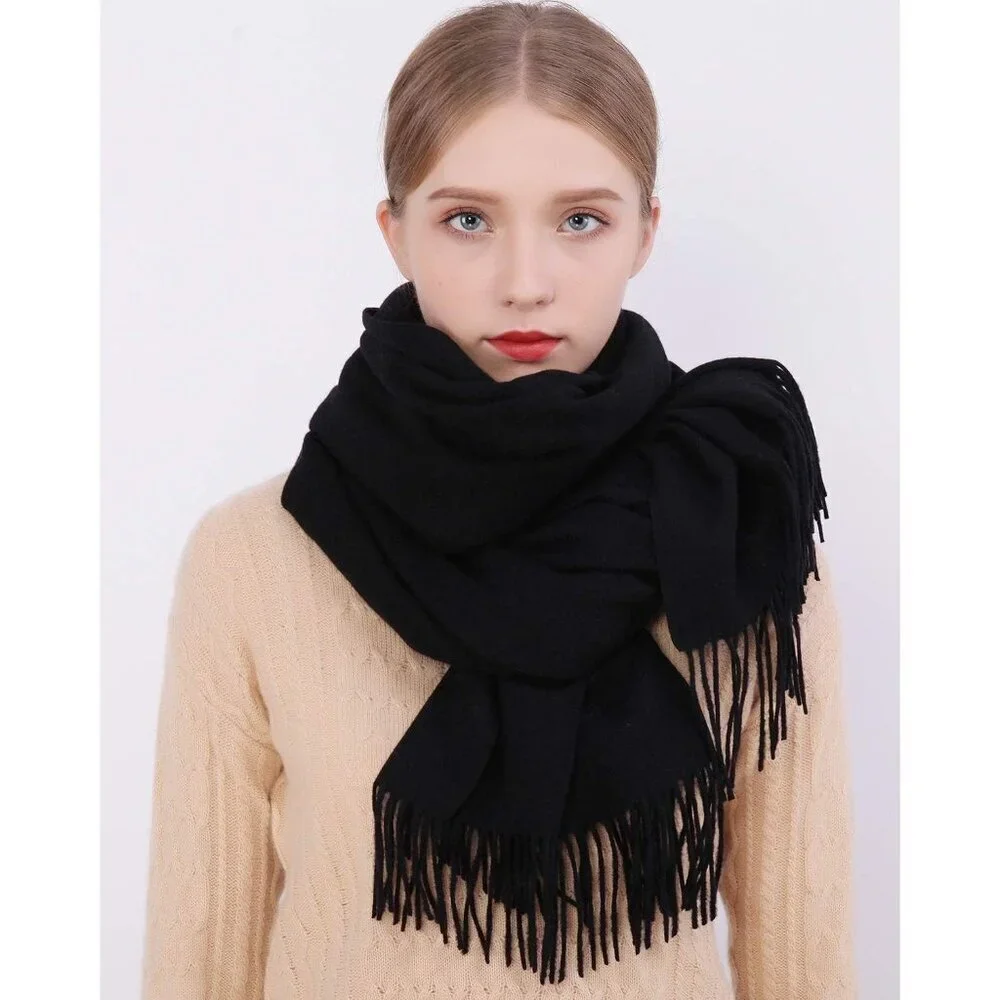 Women's Black Pashmina Shawls Wraps For Evening Dresses Large Warm Soft Scarves